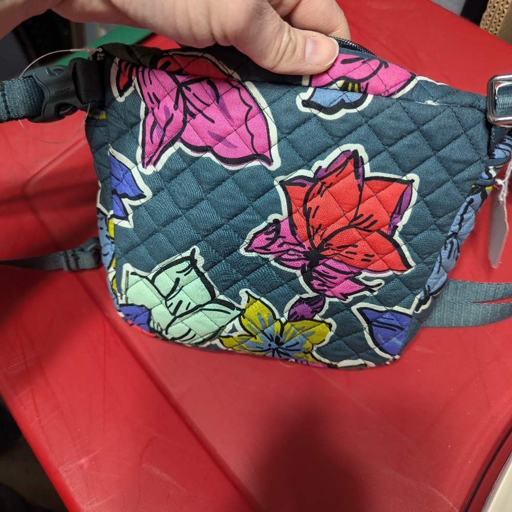 Vera Bradley Teal Quilted Floral Crossbody Bag with Red Pink Purple Accents - Picture 5 of 6